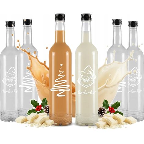 20 botellas de cristal CRYSTAL de 500 ml con estampado NAVIDEÑO para tinturas de zumo