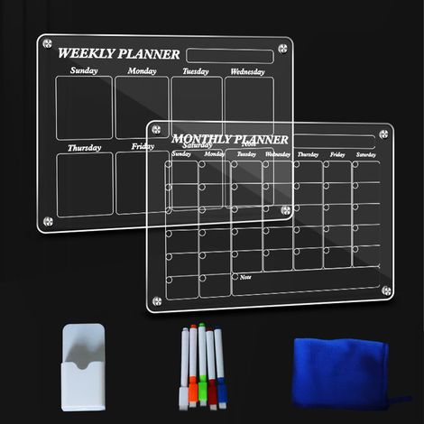 Calendrier magnétique pour réfrigérateur, planificateur transparent, calendrier mensuel pour réfrigérateur, calendrier mensuel effaçable à sec en acrylique, planificateur de réfrigérateur, tableau bla (1/5)