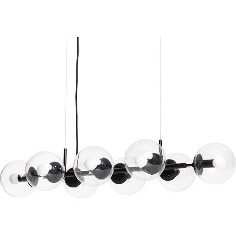 Ledkia – Suspension métal et verre Wassily 8 spots noir – Abat-jours sphériques en verre transparent – Câble réglable en hauteur – Ampoules E14 non incluses (1/5)