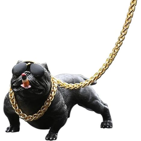American Bully Dog Décoration de tableau de bord de voiture, figurine Pitbull en résine avec chaîne dorée, statue de bouledogue pour intérieur de voiture, maison, bureau, camion, accessoires (1/5)