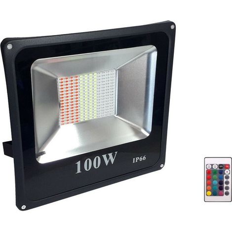 TrAdE Shop Traesio - Faro Proiettore Led 100w Rgb Multicolore Da Esterno Ip66 220v Telecomando 87684 - (1/2)