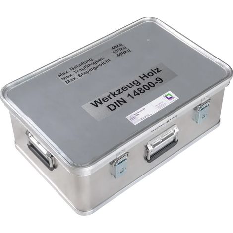 MUNK Rettungstechnik Aluminium Kasten 600x400x150mm mit Deckel, Beschriftung "Werkzeugsatz Holz"
