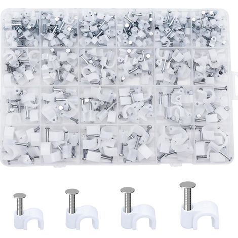 360 Pcs Cavalier Cable Electrique, Clip de Fixation Cable Electrique Murale, Attache Câbles, Serre-câbles avec Clou pour Câble Ethernet, électriques, téléphoniques, USB (M4, M6, M8, M10, blanches) (1/5)