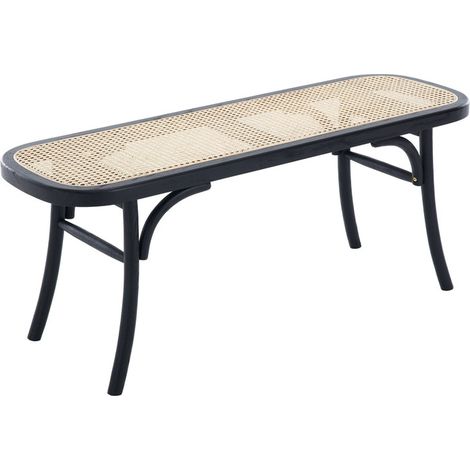 Panca da Pranzo Rattan Moderno Panca da Cucina Gambe in Legno Panchina Ingresso per Sala da Pranzo, Nero (1/5)