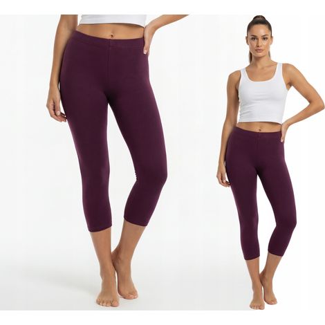 Leggings 3/4 confortables en coton, de marque polonaise, couleur prune, taille XL