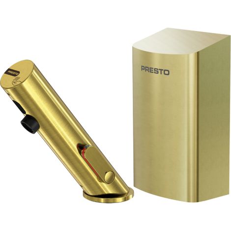 Grifo mezclador infrarrojo con llave de paso + secador de manos PRESTO Linea, dorado cepillado