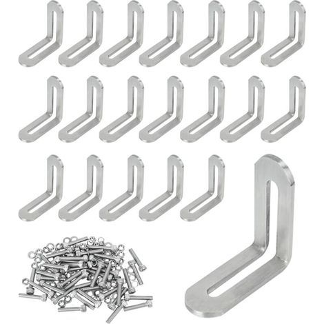 20 Pièces Equerre Metal 50 x 50 x 19mm Équerres de Fixation Mural Inox Réglables Métal Support en forme de L pour Fixation de Meubles en Bois (1/5)