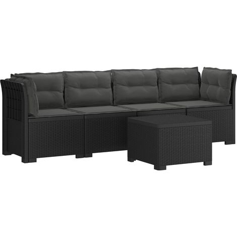 Canapé de Jardin 4 Places avec Table Basse Aspect Rotin PP Salon de Jardin Anthracite - PANGIVO (1/5)
