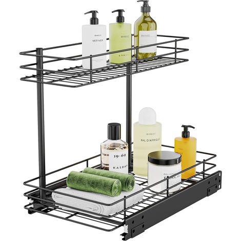 Étagère Rangement Cuisine en métal, Étagère sous Évier Rack à 2 Niveaux pour Cuisine Salle de Bain,Rangement sous Évier - Noir (1/5)