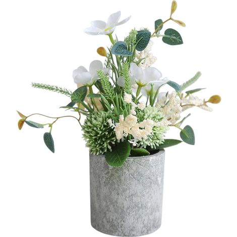 Bouquet de fleurs artificielles, fleurs en plastique longue durée, pot cylindrique décoratif en pulpe + oignon vert (1/2)