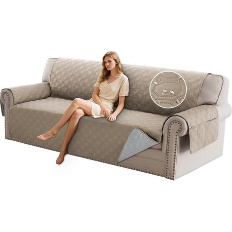 100% Waterproof Sofa Cover, Pet Cover with Pockets, Sofa Furniture Cover, Suitable for Children, Dogs, Cats (Khaki, 4 Seater) (1/5)