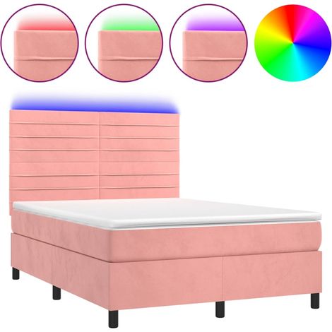 Maison Exclusive - Letto a Molle con Materasso e LED Rosa 140x190 cm in Velluto