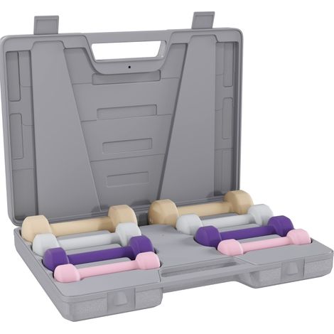 CHICFURN Set di manubri 4 paia da 0,5 a 2 kg con valigetta 41 x 30 x 8 cm ghisa multicolore (1/5)