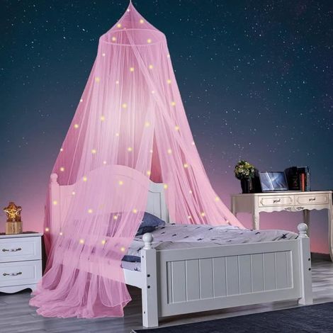 Moustiquaire - - Ciel de lit - Rose - Design lumineux - Convient aux lits 1.5m-1.8m (1/4)