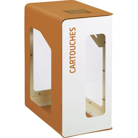 Borne de tri sélectif Cubatri Vigipirate, sans serrure - cartouches - 90l - blanc / marron - RAL 8001 (1/3)