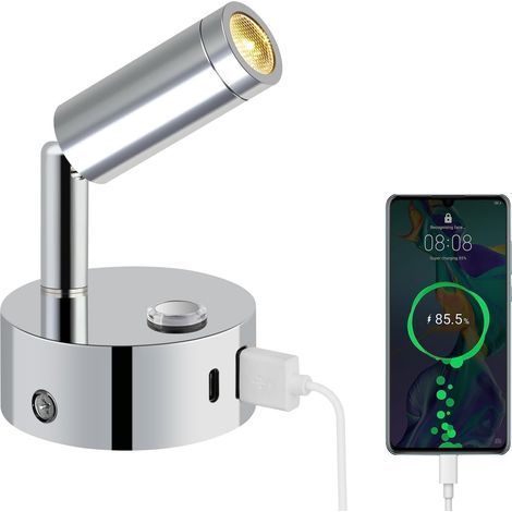 12-V-LED-Leseleuchte für Wohnmobile, per Touch dimmbar mit 3 Farbtemperaturmodi, USB-A- und USB-C-Anschlüsse, 12–24 V DC-Innenbeleuchtung für Boote, Autos, Wohnmobile und Yachten, Silber