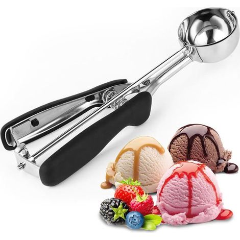 Cuillère à glace en acier inoxydable, idéale pour servir la glace, les billes de melon, les boulettes de viande et les gâteaux. (1/5)