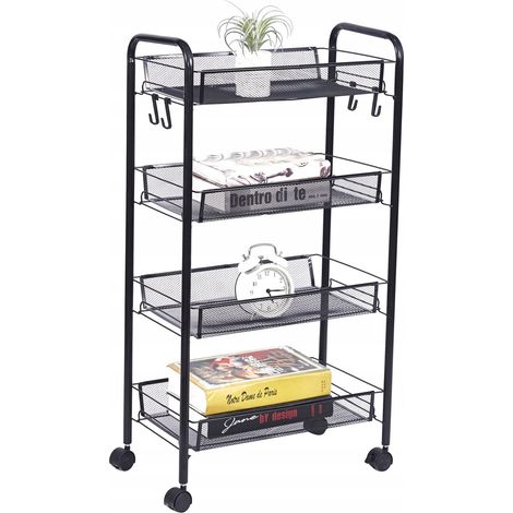 Scaffale su ruote, scaffale da cucina mobile, Marra nero, cestini da bagno