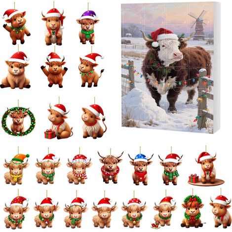 Calendrier de l'Avent de Noël 24 jours, boîte surprise, décoration de sapin de Noël style yak, boîte surprise plate en acrylique -- Boîte surprise J (GJ510-010) --