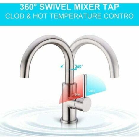 Robinets de salle de bain, robinets d'évier pivotants à 360°, robinets d'évier à bec haut, robinets de salle de bain ou de petite cuisine, en acier inoxydable. (1/3)