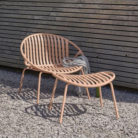 Ensemble fauteuil + repose-pieds de jardin en métal saumon