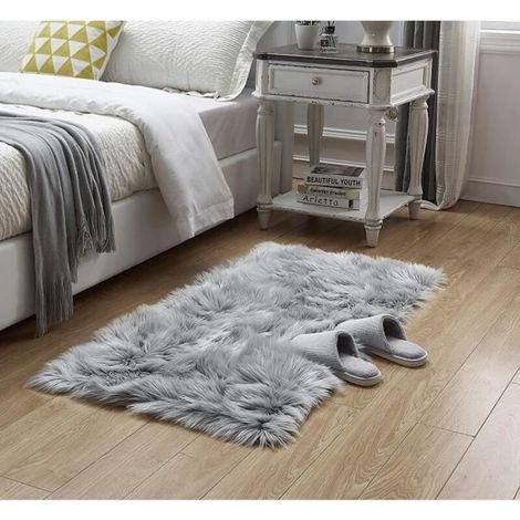(Gris)Tapis en Peau de Mouton synthétique - LECOO - 75x120 cm - Gris - Moderne - Intérieur (1/4)