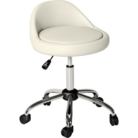 Silla de Oficina, Taburete con Ruedas Giratorio y Altura Regulable, Asiento Acolchado, Cuero Regenerado Blanco (1/5)