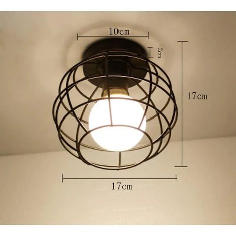 2x Vintage Plafonnier Industrielle - en Fer Cage Noir (1/4)