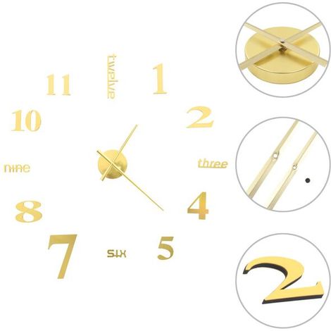 Horloge murale 3D, design moderne, très grande (100 cm), dorée. (1/5)
