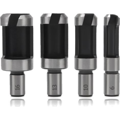 4 Pièces Plug Cutter Set 6/10/13/16 mm, Forets à Tenon Acier au Carbone, Mèche à Bouchon, Coupe-Bouchons pour Travail du Bois (1/4)