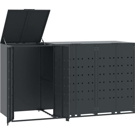 Casiers roulants pouvant contenir 3 poubelles, couleur anthracite (1/5)