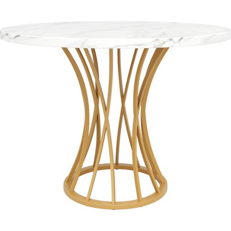 Mesa de comedor redonda 80 x 80 x 76 cm en MDF efecto mármol con patas metálicas doradas (1/5)