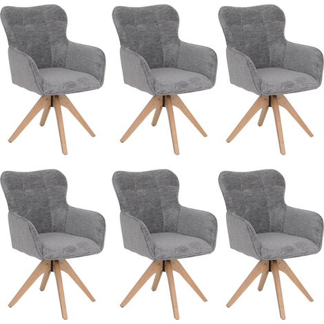 Set 6x sedie poltroncine con seduta girevole HHG-703 riposizionamento automatico seduta legno ciniglia, grigio (1/5)