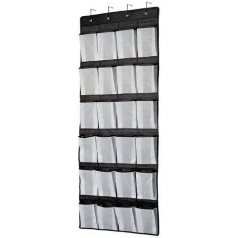 Noir Organiseur à suspendre sur une porte, étagère à chaussures, rangement à chaussures, 24 grandes poches en maille pour chambre à coucher, salle de bain, placard, 140 x 55 cm