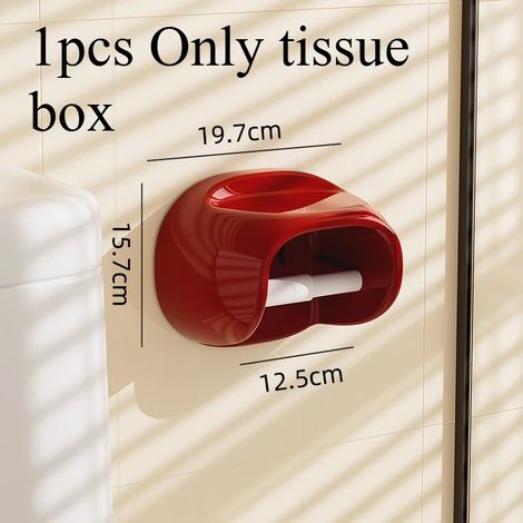 (rouge) 1 boîte à papier toilette murale en plastique, sans perçage, pour salle de bain. (1/5)