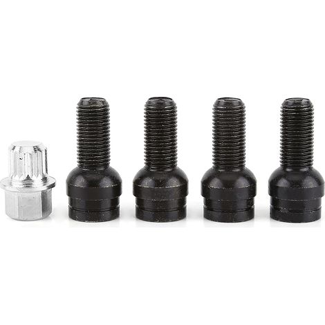 Jeu de 4+1 boulons de roue en acier noir M141,5 mm et écrous antivol (avec clé) (1/5)
