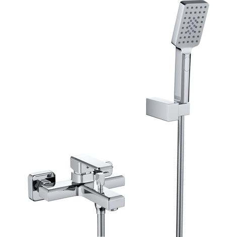 Mitigeur de Baignoire, Mitigeur monocommande Douche, Robinet de Baignoire, Robinet Monocommande de Bain avec Douchette 2 Jets, Chromé Mural Montage (1/5)