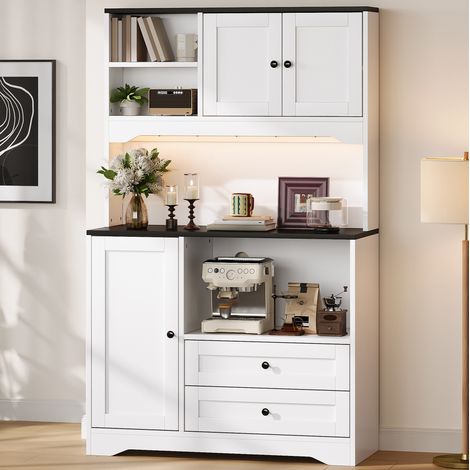 Meuble de cuisine 100 x 40 x 163 cm avec LED, prises, niche micro-ondes et ports USB HAVRYA (1/5)