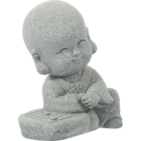 Petite sculpture de moine chinois, figurine résistante à l'usure, décoration pour la maison ou le bureau, grise, 5,5 x 5,5 x 3,5 cm, 1 pièce (1/5)