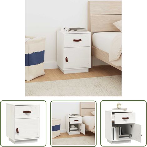 The Living Store Nachttisch Weiß 40x34x55 cm Massivholz Kiefer - Nachttisch - Wohnzimmer - Esszimmer - Schlafzimmerschrank - Holzmöbel (1/5)