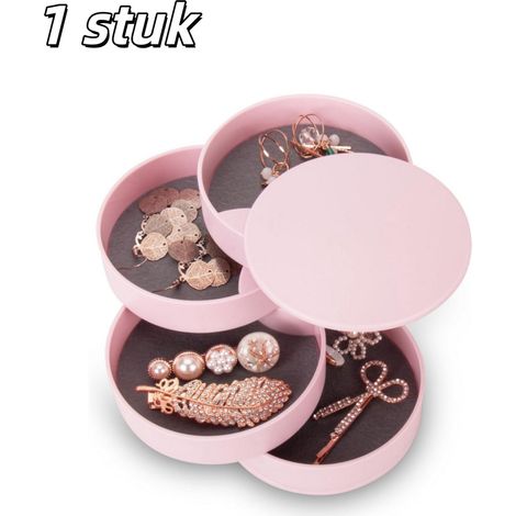 boîte à bijoux petite boîte à bijoux pour femme présentoir à boucles d'oreilles design rotatif à 4 niveaux plateau à bijoux avec couvercle convient pour ranger bracelets bagues et colliers rose 1 pièc (1/5)