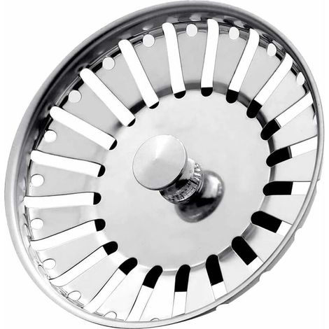 Bouchon d'évier en acier inoxydable, crépine à double fonction et bouchon adapté aux éviers britanniques (Diamètre : 84 mm)