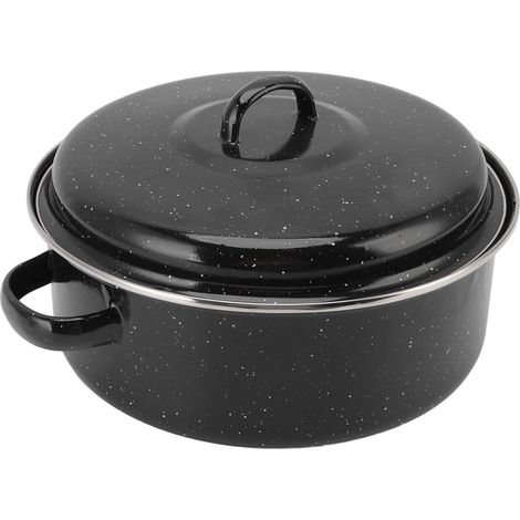 Plat à rôtir antiadhésif noir moucheté avec couvercle en fonte, idéal pour rôtir patates douces et châtaignes (26 cm). (1/5)