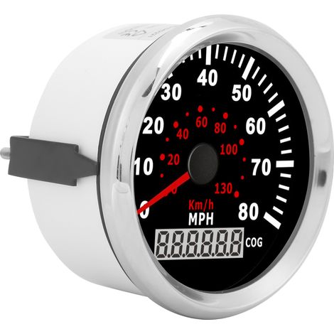 Compteur GPS 85mm 0-130KM/H 0-80MPH Écran LCD IP67 Cadran Noir Lunette Argentée pour Voiture Bateau Yacht Camping-Car (1/5)