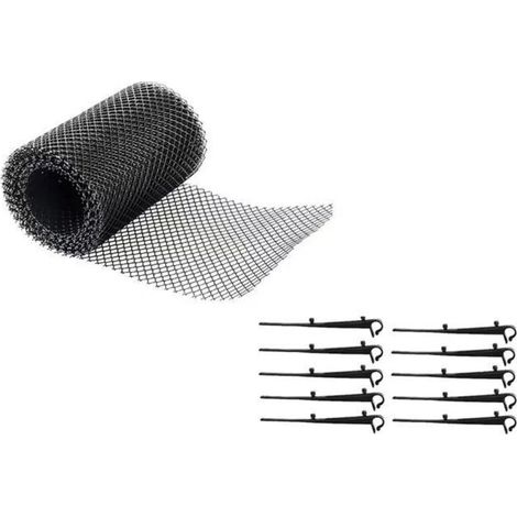 Grilles de Protection de Gouttière durable en PP,Protège Toiture et Protection contre Feuille+PLUS 10 Crochets de fixation+16cm de largeur+6m de longeur,Grillages de protection pour gouttière,Grillage