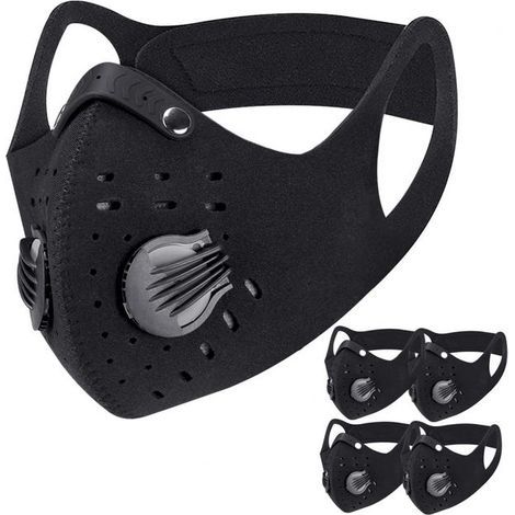 Pack of 5 black sports face masks – Breathable, reusable, with adjustable nose clip, for cycling, outdoor activities, men & women (1/5)