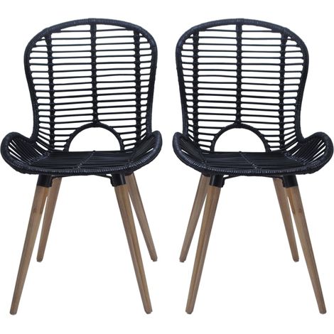 Maison Exclusive - Esszimmerstühle 2 Stk. Schwarz Natur Rattan