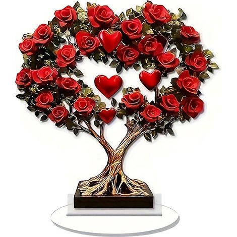 Ornement Acrylique Forme Arbre Coeur Rose - Décoration Romantique Pour Table Étagère ou Cadeau - 15 cm - 1 Pièce (1/5)