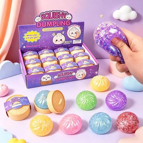 Ecleanfy - Calendrier de l'Avent Squishies Dumpling Mystère, Balles Anti-Stress Pailletées en Forme de Dumplings pour Adultes, Mini Squishies Jumbo Dumplings Bao Bun pour Soulager l'Anxiété - Annivers