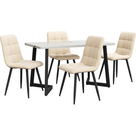Conjunto de mesa de comedor rectangular de 117 cm con 4 sillas beige de terciopelo (1/5)